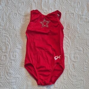 GK child Small red leotard with star gem design Dance gymnastics VGUC